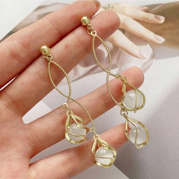 Boho-Elegant Long Tassel Opal Design Earrings Stainless Steel Drop Fashion Look - Picture 11 of 15